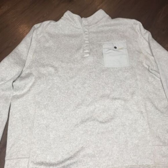 Mens Woolrich Button Pocket Quarter Snap Beige Pullover Fleece Size Extra Large - Picture 2 of 7